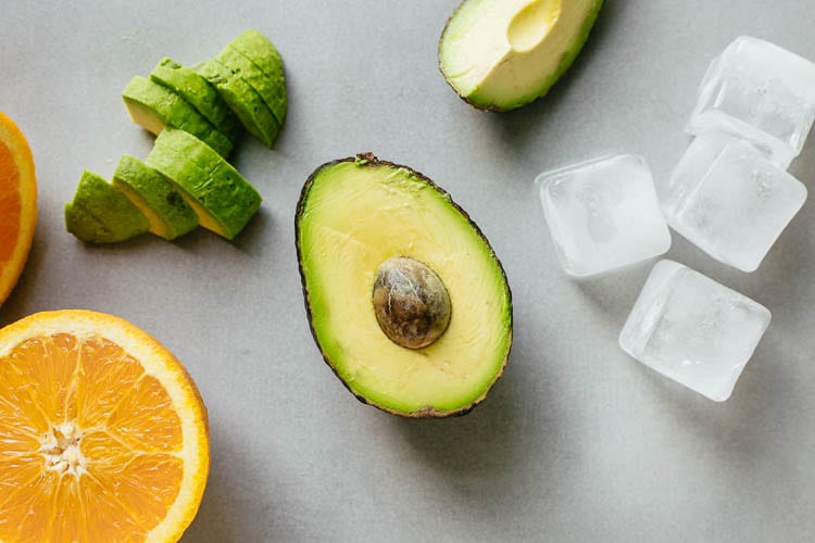 image of avocado ice cubes and navel organge