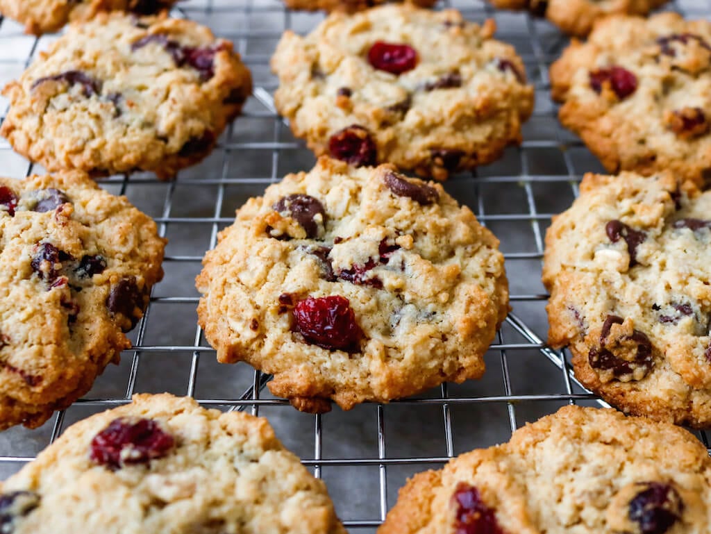 These chewy soft-baked cookies are chock full of antioxidant-rich ginger, dried cranberries and dark chocolate, for a nutritious treat.