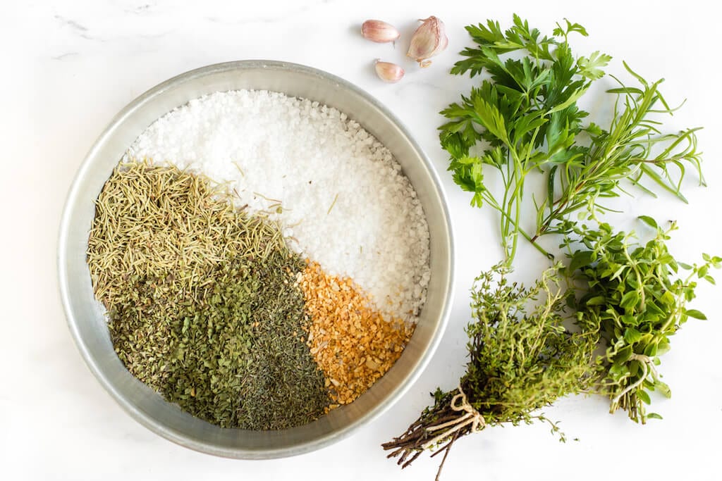  You just need a handful of dried herbs and coarse sea salt to make it this quick herb salt.