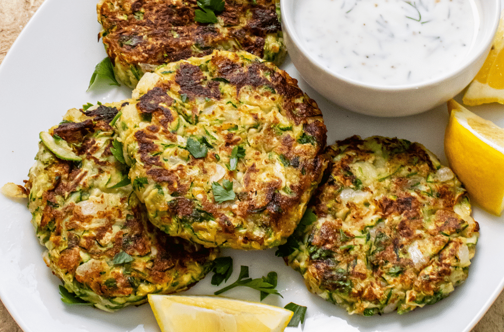 Zucchini Herb Fritters With Dairy-Free Dill Yogurt Sauce