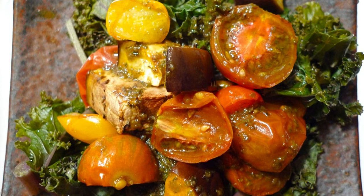 Roasted Baby Tomatoes Over Kale Bed